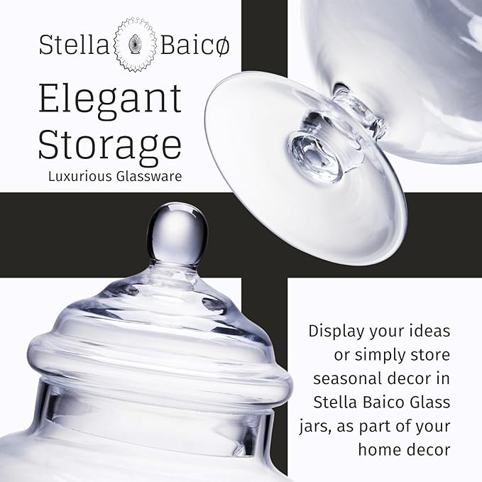 Stella Baic Small Heart-Shaped Glass Apothecary Jars with Lids, Clear, 28 Fl. Oz (9" H x 5" D), Perfect for Candy Buffet, Home Decor, Bathroom Storage, Wedding Party