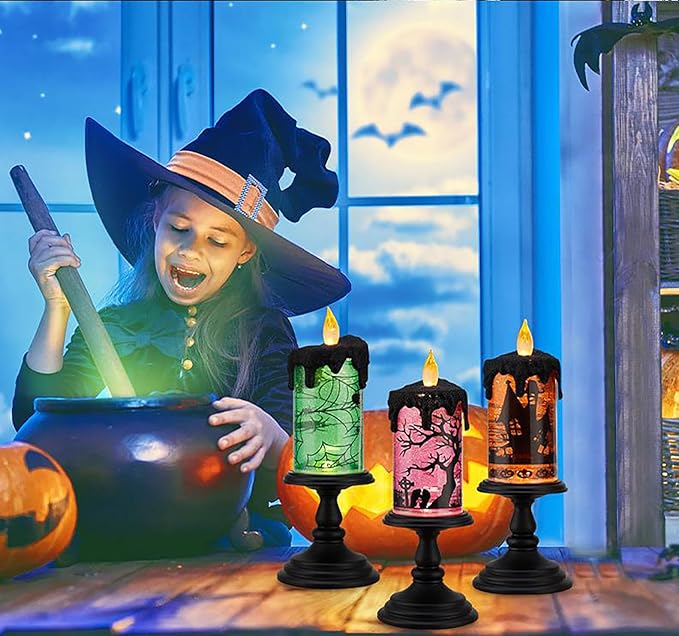 Halloween Snow Globe Tornado Flameless Candles Table Centerpiece for Celebration Party,Battery Operated LED Candle with 6 Hours Timer for Home Indoor Halloween Decoration (Ghost)