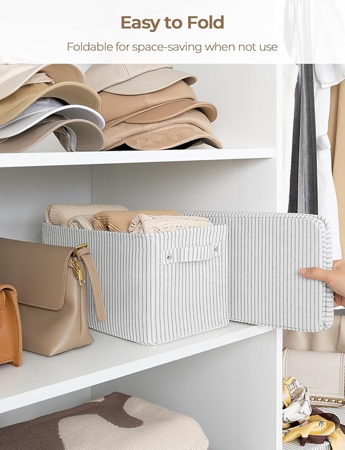 StorageWorks Narrow Storage Bins, Small Basket for Closet and Shelves, Rectangular Fabric Organizer with Handles, Toilet Paper Storage, Gray and White, 2-Pack