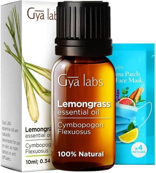 Gya Labs Lemongrass Essential Oil for Diffuser - 0.34 Fl Oz - 100% Pure Natural - Lemongrass Oil for Hair, Skin, Herbaceous, Candle Making Scent