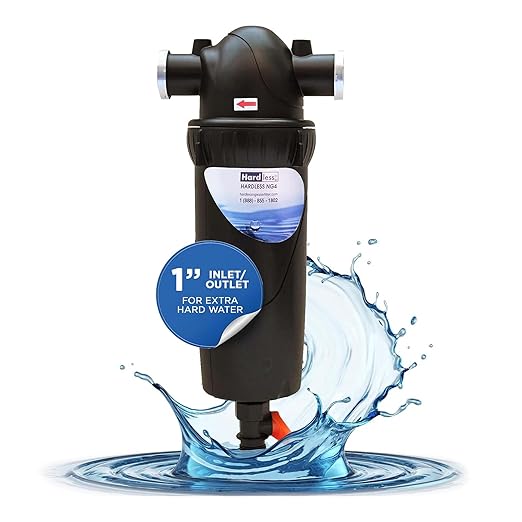 Hardless NG4L Whole House Water Filter - Salt-Free Softening Device - Reduces Limescale, Sediment & More - Compact, Easy to Install - Comes w/ 1" Inlet/Outlet - Filtration System for Extra Hard Water