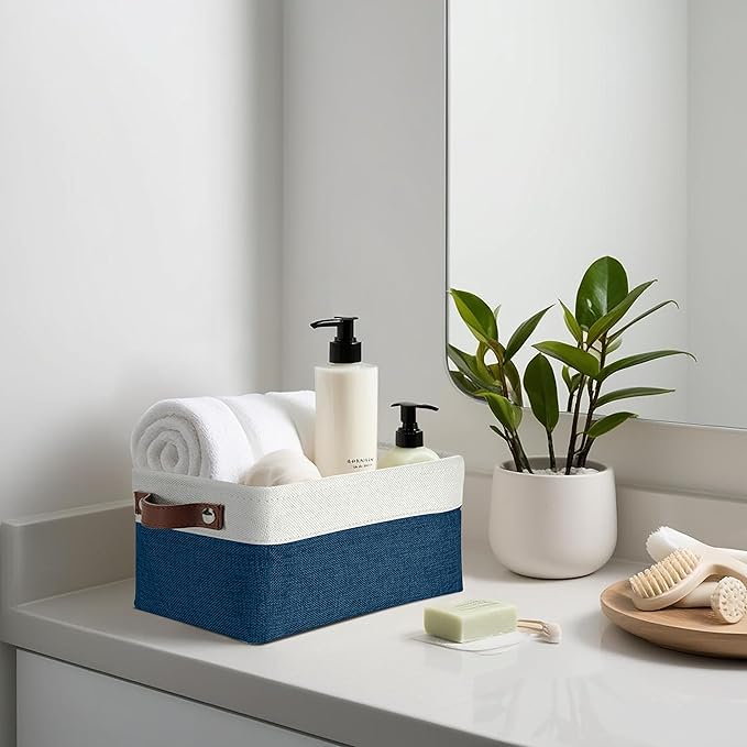 DECOMOMO Small Storage Basket, Closet Storage Bins, Baskets for Organizing Shelves (Navy Blue & White, Small - 6 Pack)