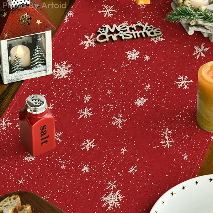 Artoid Mode Snowman Christmas Birds Trees Table Runner, Seasonal Winter Xmas Holiday Kitchen Dining Table Decoration for Indoor Outdoor Home Party Decor 13 x 120 Inch