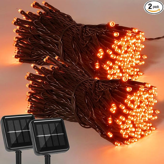 2 Pack 400 LED Solar String Lights, 8 Modes Solar String Lights for Outside, Waterproof and Solar Powered Outdoor String Lights for Holiday Christmas Yard Garden Tree Wedding Party (Orange)
