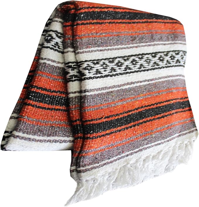 Del Mex Classic Mexican Blanket, Large Authentic Woven Falsa Throw (70"x50"), Artisan Southwest Décor for Beach, Yoga, Outdoors (Terracotta)