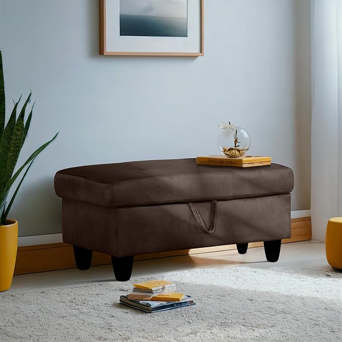 Ottoman Rectangular Storage Ottoman Bench, Flannel Footrest Stool Footstool with Lid for Living Room, Bedroom, Entryway, Coffee, 28.5"x19"x17.5"