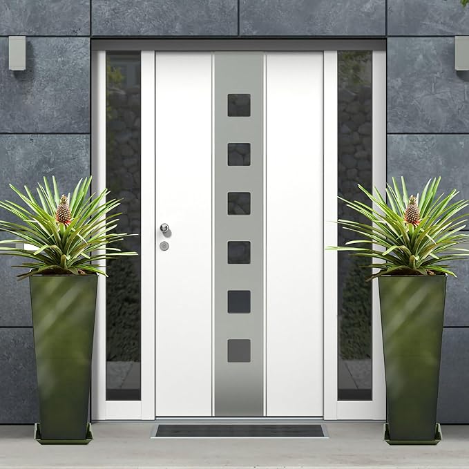 KOL 25'' & 28'' Tall Bright Glazed Planter with Insert, Set of 2, Galvanized Steel Planter Metal Pots with Drainage Hole for Indoor & Outdoor Use, Decorative Plant Pots for Front Porch, Patio - Green