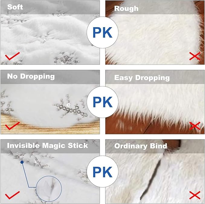 24inch White Christmas Tree Skirt Tree Carpet Blanket, Soft 2ft Xmas Christmas Tree Blanket with Silver Snowflake White Faux Fur Carpet for Christmas Holidays Decoration Party