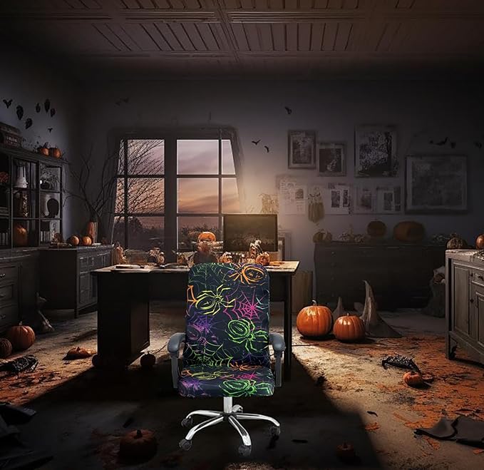 Halloween Office Chair CoversHorror Bloody Handprints Footprints on White Horror Theme Print Stretchable Slipcover for Modern Simplism Style High Back Boss Chair(No Chair) (Halloween06, M)…