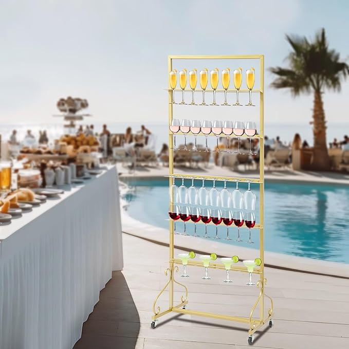 40 Slots Champagne Holder Stand for Party, Wine Glass Display Wall Holder, Stable Wine Glass Stemware Rack for Bar, Wedding, Party (Gold)