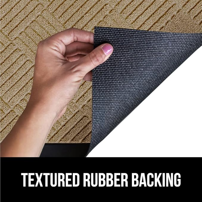GORILLA GRIP 100% Waterproof All-Season WeatherMax Doormat US Designed Natural Rubber, Stain and Fade Resistant, Low Profile Indoor Outdoor Door Mats, Easy Clean Patio Mat, 17x29, Beige Diamond