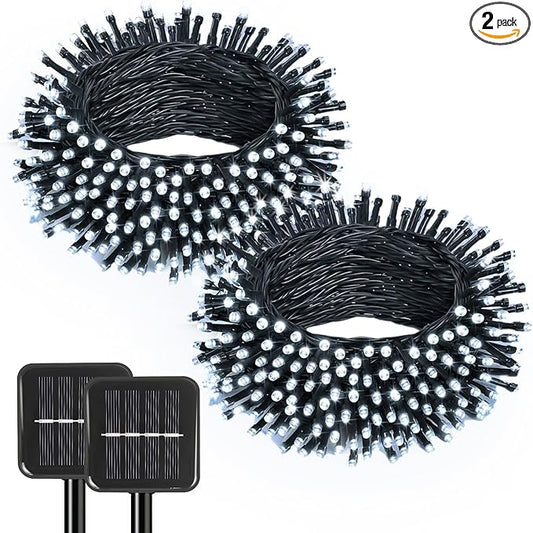 2 Pack Solar String Lights Outdoor, 200 LED Extra-Long 78Ft Solar Lights Outdoor with 8 Lighting Modes, IP65 Waterproof for Garden, Patio, Xmas, Balcony, Tree, Wedding, Party Decor (White)