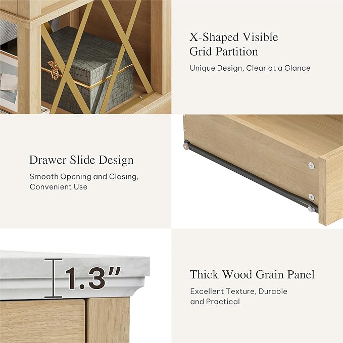 YITAHOME Farmhouse End Table, Side Table with Power Outlets, Nightstand with Drawer and Open Storage, Rustic End Table for Living Room, Sleeping Room, Natural Walnut