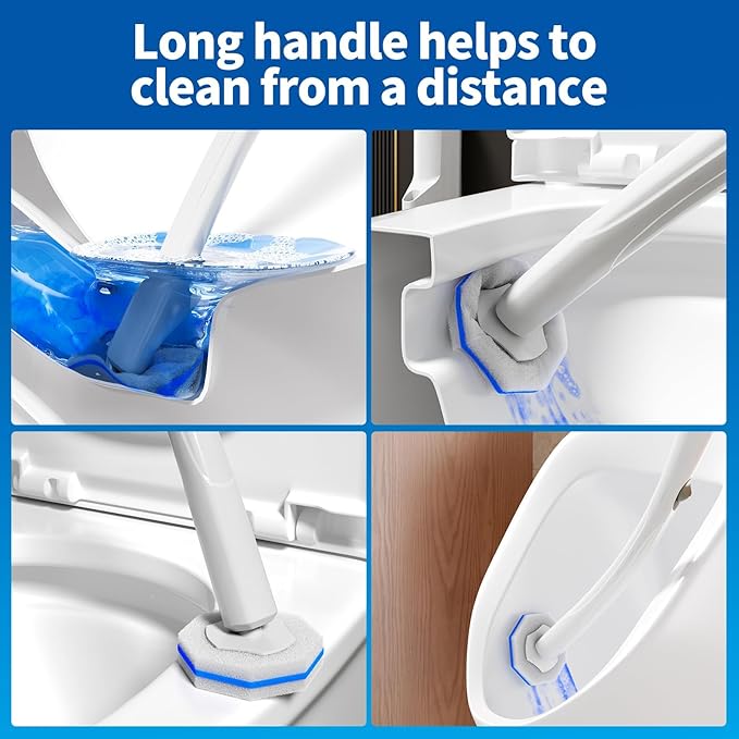 Disposable Toilet Brush Cleaning System with 50pcs Refills Pads Replacement Heads, Toilet Cleaning Stick, Wall Mounted Toliet Wand Kit Bathroom Maintenance, Toilet Bowl Cleaner Wands Holder and Set