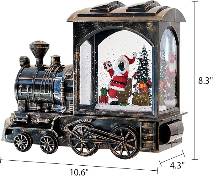 GenSwin Lighted Christmas Snow Globe Lantern, Battery Operated Santa Claus Musical Train LED Water Glittering with 6H Timer, Christmas Home Decoration Gift(Copper)