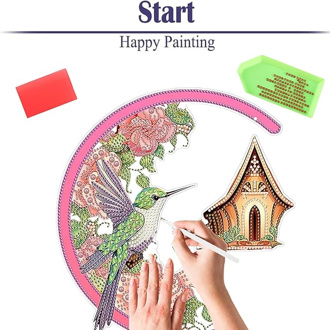 Diamond Painting Kits for Adults Beginners, 5D Full Drill Bird Crystal Art Desktop Ornament, DIY Single Sided Home Office Desk Decor, Creative Craft Gift Set with Tools