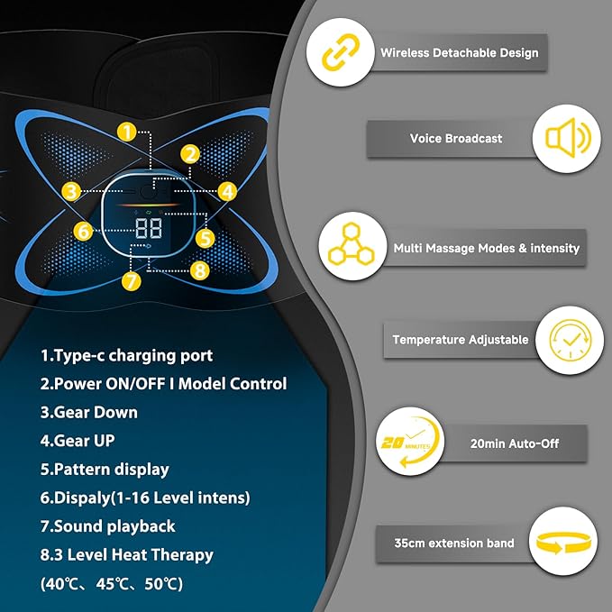 Ab Stimulator Muscle Toner, Abs Stimulator Abdominal Massage Belt with Heat for Belly Fat Burning & Cellulite Melting & Stomach Smooth Firming, Lower Back Massager for Women Men Pain Relief Gifts