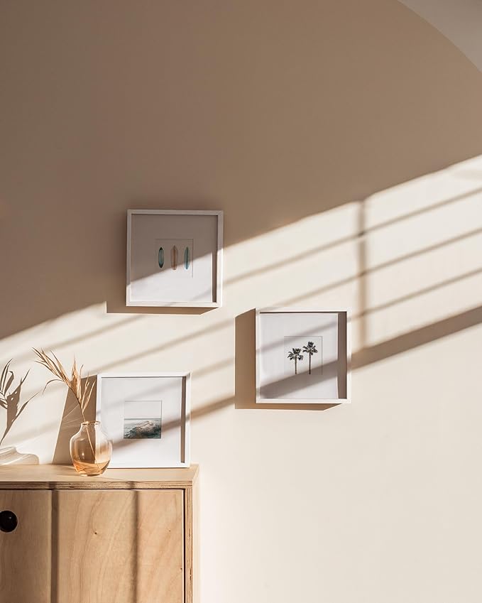 HAUS AND HUES 8x8 Square Picture Frames Set of 15 - Oak Wood Gallery Wall Frames, White