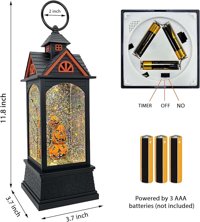 Halloween Snow Globe Lantern with 6 Hour Timer,Halloween Decorations Indoor for Home,Halloween Decor,USB or Battery Powered for Halloween Lanterns,Halloween Pumpkin Lantern
