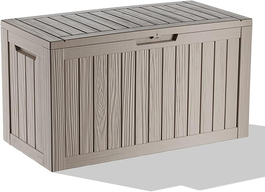 87 Gallon Deck Box Large Outdoor Storage for Patio Furniture,Outdoor Cushions,Garden Tools and Pool Supplies,Waterproof,Resin,Lockable(Grey)
