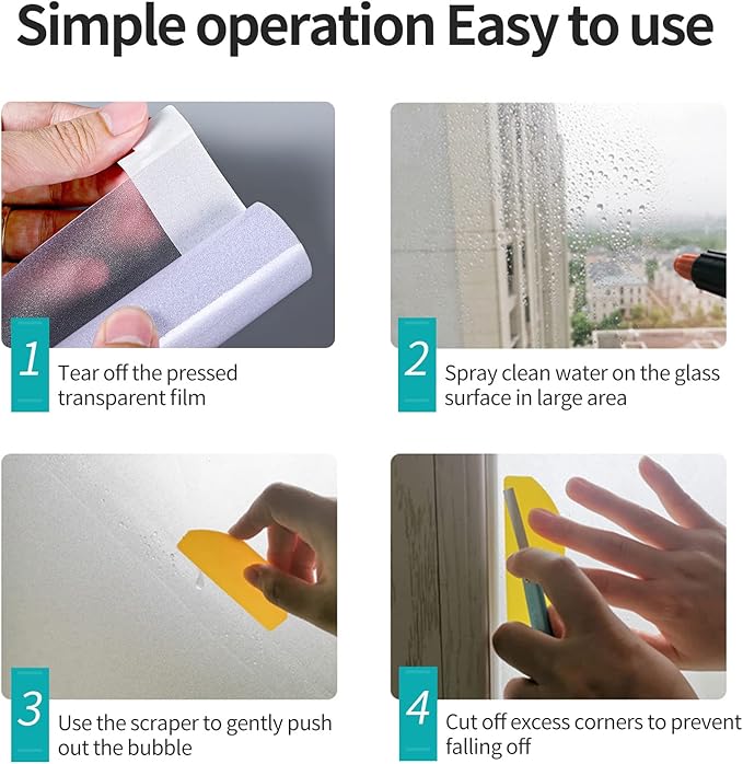 Frosted Glass Window Privacy Film Decorative, Bathroom Privacy Film for Glass Windows Cover, Static Cling, Removable, Reusable, Anti-UV, Anti-Glare, Heat Blocking, （Flash Point Pure,35.4X157.4Inch）