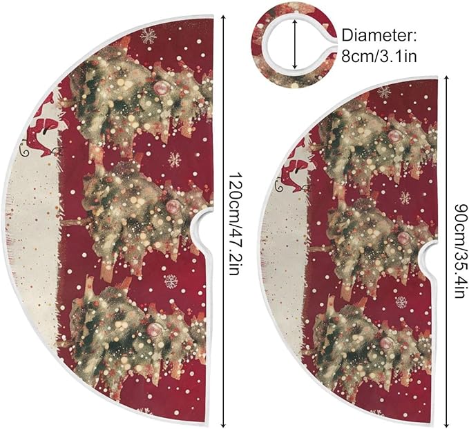 48 Inch Christmas Tree Skirt With Reindeer - Xmas Tree Mat for New Year Party Decorations