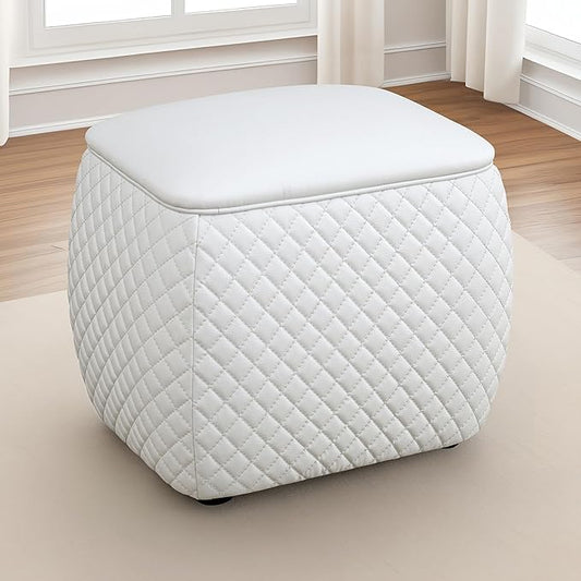 Ottoman Rectangular Storage Ottoman Bench, Faux Leather Footrest, Stool Footstool for Living Room, Bedroom, Entryway, White, 19.5"x15.5"x18"