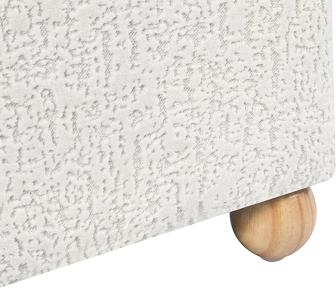 Adeco 17 Inch High Faux Fur White Cube Ottoman Storage, 3D Embossed Velvet Chair Foot Stools, Upholstered Vanity Stool with Hinged Lid, Solid Round Wood Legs