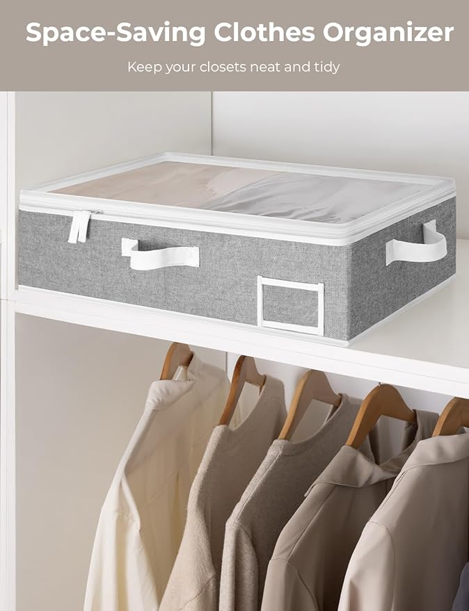 StorageWorks Under Bed Storage Containers with Handles and Label Holder, 2 Pack Ultra-thick Fabric Underbed Bins, Closet Organizer for Clothes, Blankets, Sweater