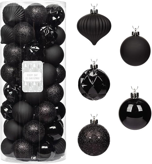 Every Day is Christmas Ornaments, Shatterproof Christmas Tree Ornament Set, Christmas Balls Decoration 50 Count (2.24"/57mm, New Black)