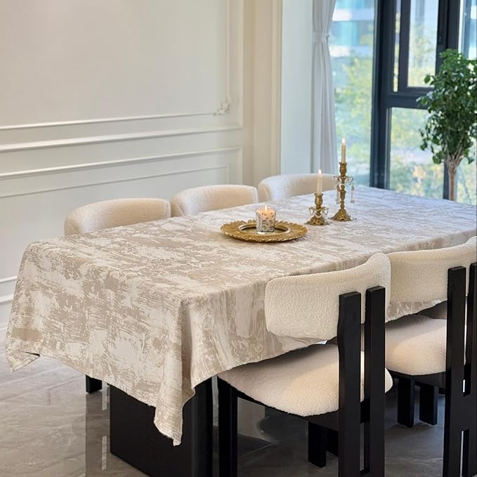 Beige Rectangle Tablecloth 72 x 54 Inch, Soft Thick Spillproof Waterproof Table Cloth, Jacquard Fabric Dining Table Cover for Kitchen, Wedding, Dinner, Farmhouse, Party