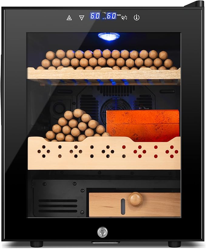 Electric Humidor for Cigars, 50L 300 Counts Large Capacity, Thermostatic Electric Cigar Cooler Cabinet with Spanish Cedar Wood Shelves, Digital LED Screen, Smart Humidity & Temp Control, Gifts for Men