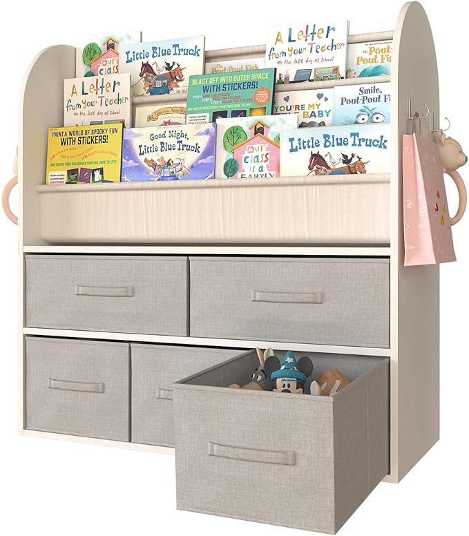 NACHES Kids Bookshelf and Toy Storage Bins, Children Bookcase Toddler Book Display Cabinet with 5 Toy Organizer Boxes for Playroom,Reading Room,Toddler Room,Nursery,Classroom