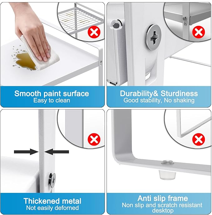 9'' Wide Expandable Cabinet Shelf Organizer Rack Adjustable Length 14''-26'' Pantry Shelf Spice Rack Heavy Duty Nonslip Kitchen Counter Storage Shelves Pantry Cupboard Under Sink Countertop White