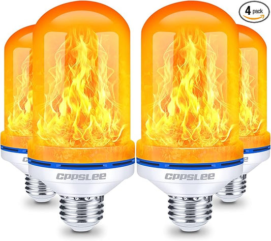CPPSLEE Upgraded LED Flame Light Bulbs, 4 Modes Flickering Light Bulbs, E26 Base Fire Flame Bulb for Halloween Decorations Outdoor, Christmas Lights Patio Indoor Home Decor (Yellow, 4 Pack)