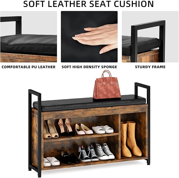 YITAHOME Coat Rack Shoe Bench Set, Wall Coat Rack with Shoe Storage, Industrial Entryway Shoe Bench with Coat Rack, 2 Storage Cubbies with Lip Top for Entryway, Hallway, Rustic Brown