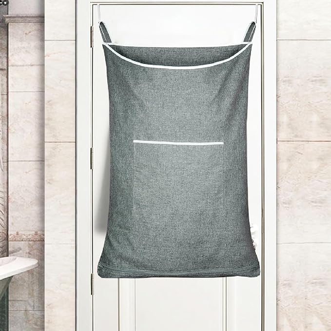 XL Large Hanging Laundry Hamper, Over the Door Laundry Bag with Zipper and Wide Open Top,Hanging Hamper for Storage Laundry, Clothes, Toys,36x 22 Inch, Heather Grey 2Pack.