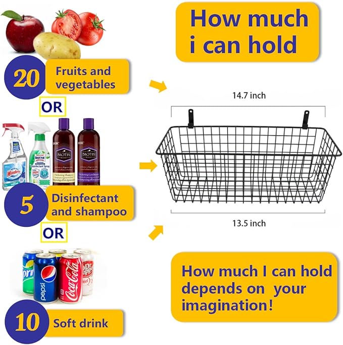 Joben Oligey 3 Set [Extra Large] Hanging Wall Baskets ,Wire Basket For Storage Pantry, Farmhouse Food Storage Kitchen Pantry Laundry Closet Garage RV ,Black