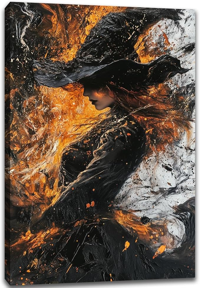 Witch Canvas Poster Print, Dark Academic Picture Wall Decor, Modern Fashion Aesthetic Abstract Witchcraft Halloween Wall Art For Bedroom Living Room Hallway Decoration,20"x30" Framed