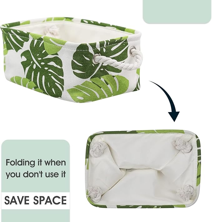 Storage Cubes, Storage Bins Baskets for Organizing 6 Pack for Organizing Toys, Clothes, Closet Baskets with Rope Handles for Nursery Home(White and Green,12"L×8"W×5"H)