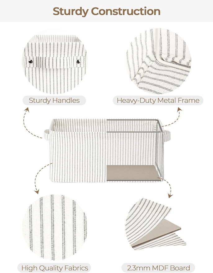 StorageWorks Narrow Storage Bins, Small Basket for Closet and Shelves, Rectangular Fabric Organizer with Handles, Toilet Paper Storage, Gray and White, 2-Pack