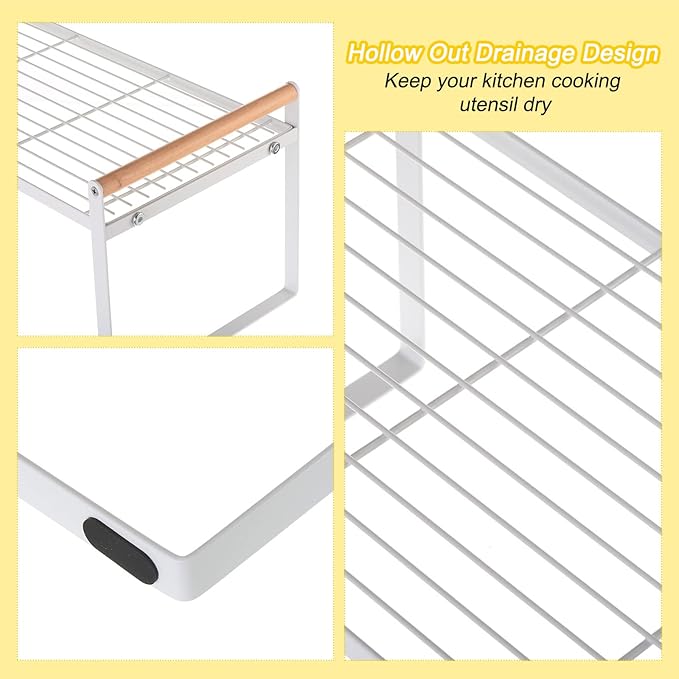 PATIKIL Kitchen Cabinet Shelf Organizer, Wood Counter Shelf Stackable Storage Shelf For Cupboard, Pantry, Corner, Under Sink - White