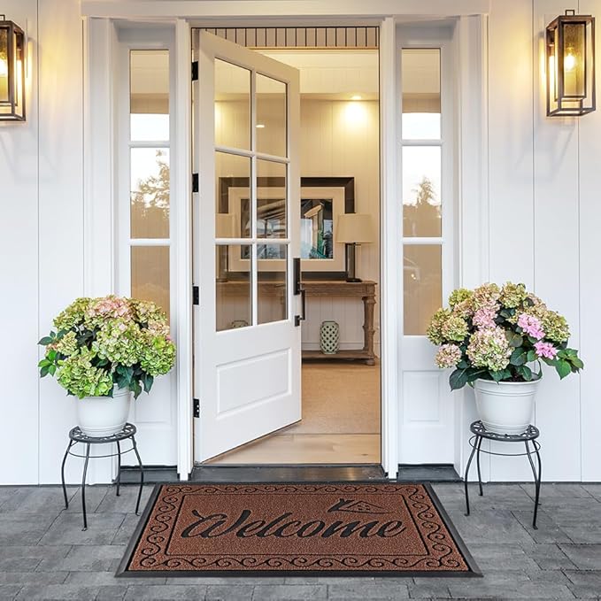 Yimobra Welcome Mat, Heavy Duty Sturdy Door Mats for Home Entrance Outdoor Indoor, Front Doormat for Outside Patio Floor Entry Porch Garage Office, Waterproof, Low Profile, 47 x 24, Maroon