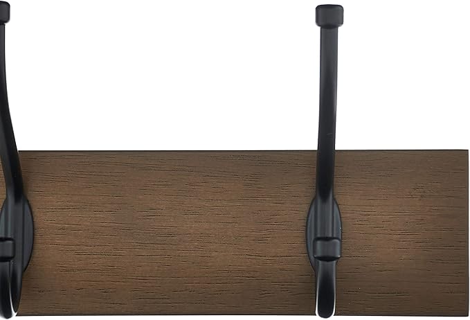 Amazon Basics Rectangular Farmhouse Wall-Mounted Coat Rack with Storage Hooks, 5 Hooks, Barnwood