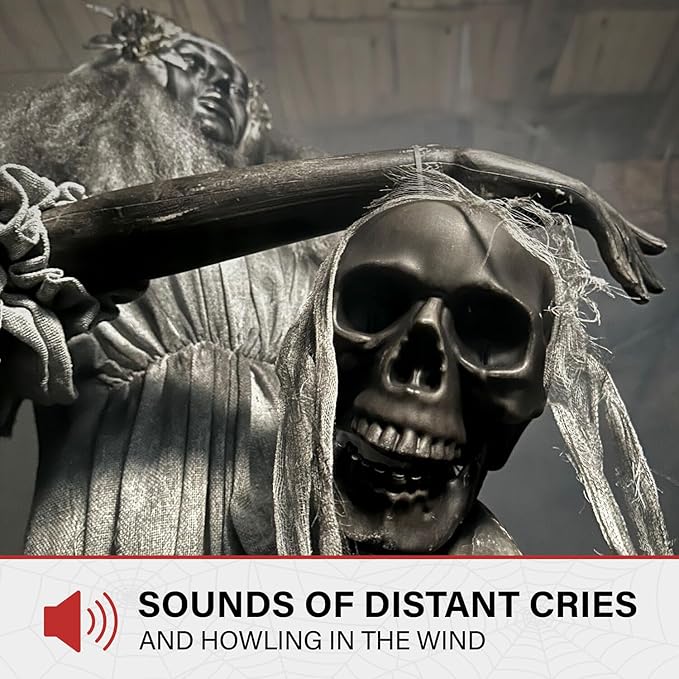 Haunted Hill Farm Lifesize Animatronic Scary Haunted Lady Statue with Touch Activated Lights and Sound, Battery-Operated Indoor or Covered Outdoor Halloween Decoration