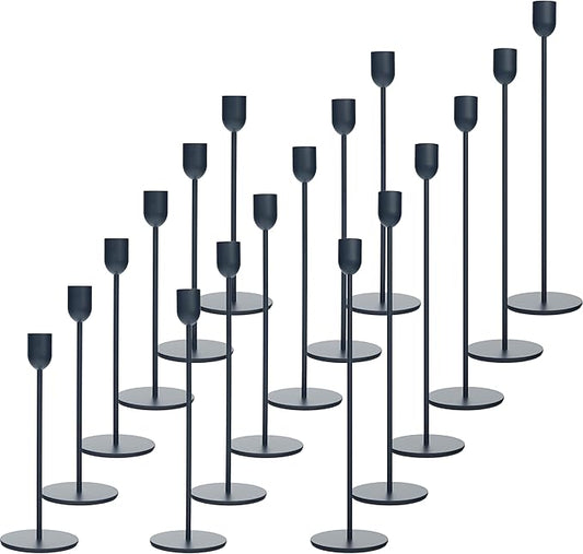 18 PCE Black Candle Holders Set, Vintage Taper & Pillar Candle Sticks for Wedding, Dining Table, Fireplace Mantel, Elegant Home Decor, Housewarming Gift, Festive Centerpiece