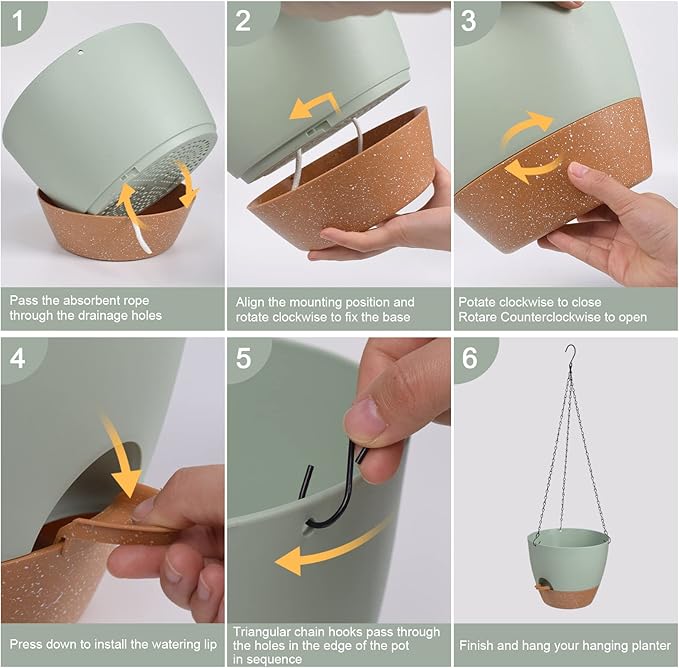 Hanging Planters for Indoor Outdoor Plants, 2 Pack Self Watering Hanging Pot with Drainage Holes & Removable Tray (Green, 8'')