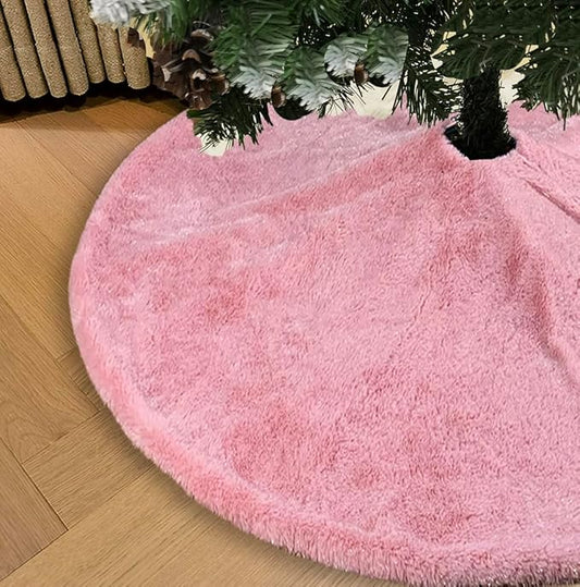 AISENO 36 Inch Christmas Tree Skirt Faux Fur Pink Bright Silk Shiny Decoration for Christmas Tree Plush Merry Christmas Decorations Decor