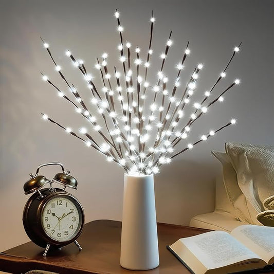 DK177 4 Pack Led Branch Light Battery Operated Lighted Branch Vase Filler Willow Tree Artificial Little Twig Power Brown 30 Inch 20 LED for Home Romantic Decoration, White