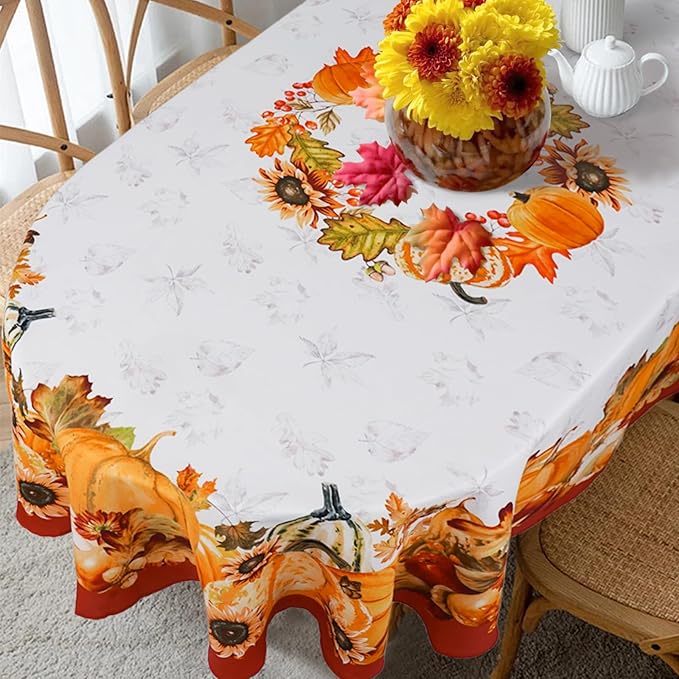 Fall Tablecloth Orange Pumpkin Table Cloth 60"x120", Waterproof Fall Table Cover for Fall Harvest Party Decoration